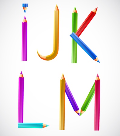 Colorful alphabet of pencils (I, J, K, L, M). Vector illustrationのイラスト素材
