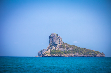Limestone island in the shape of a lion in thailandの写真素材