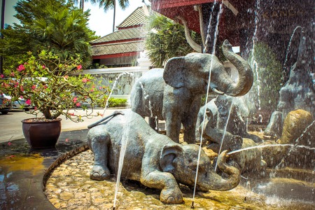 fountain of elephants statues in a garden, Koh Samui Thailandの写真素材