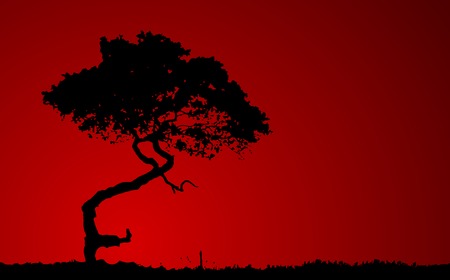 Silhouette of tree over red background. Vectorのイラスト素材