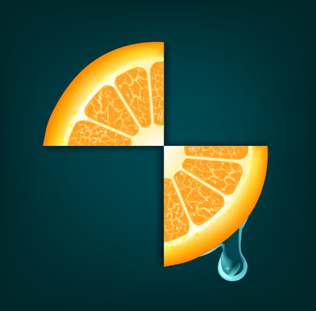 Flowing down drop on an orange segment. Vector illustration on black backgroundのイラスト素材