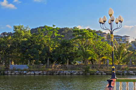 Garden, stone lantern and pondの写真素材