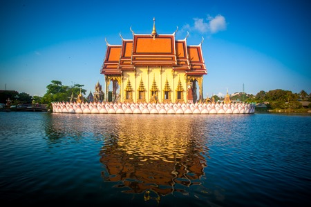 Buddhist pagoda, part of temple complex Wat Plai Laem in Samui islandの写真素材