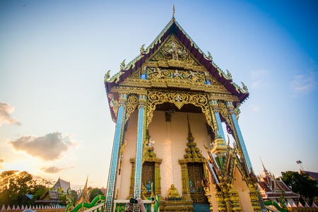 Beautiful temple isometric in Thailand on Koh Samui and blue skyの写真素材