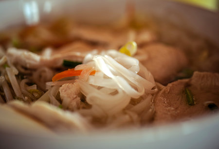 Noodles soup with chiken and vegetables