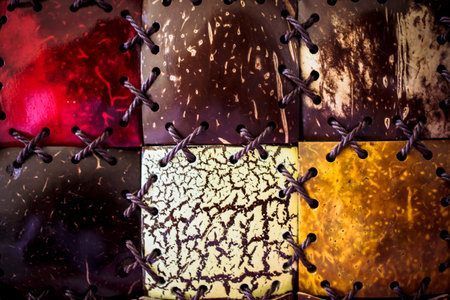 Texture of the painted pieces of coconut. Macro