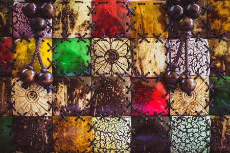 Texture of the painted pieces of coconut. Macroの写真素材