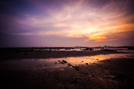 Violet sunset over the backwaters in Koh Samui, Thailandの写真素材