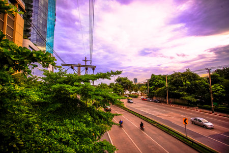 BANGKOK, THAILAND, 4 AUGUST 2014, Traffic on a road in the city centreのeditorial素材
