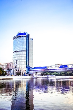 Construction of modern skyscrapers business centre at the Moscow River embankmentの写真素材