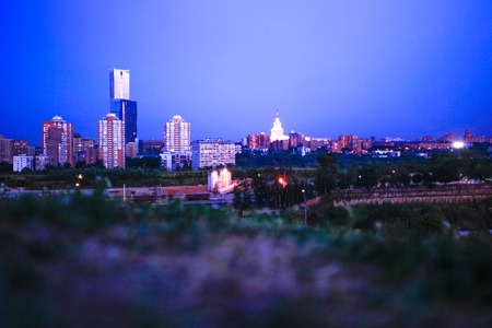 Russia, Moscow, night view from Victory Parkの写真素材
