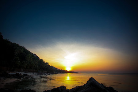 Beautiful sunset over the tropical beachの写真素材