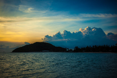 Beautiful landscape with island, sea and sky