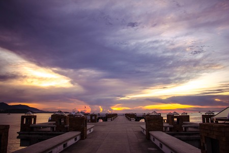 Magnificent long exposure sea sunset on pier in islandの写真素材