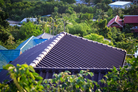Beautiful summer view on the roofs and mountain area from traveling vacation. Koh Samui. thailand