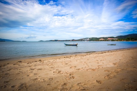 boats on the beach in Koh Samuiの写真素材