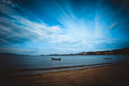 boats on the beach in Koh Samuiの写真素材