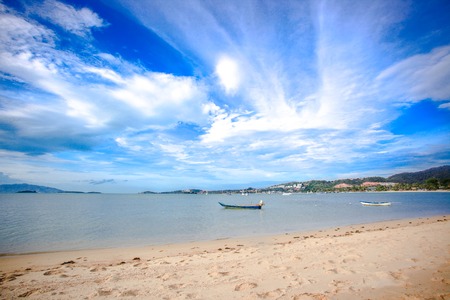 boats on the beach in Koh Samuiの写真素材