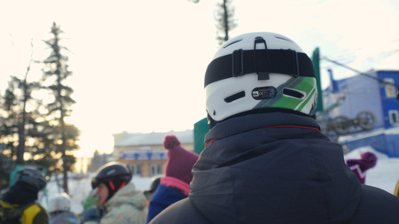 Queue at the ski lift in sheregesh.の写真素材