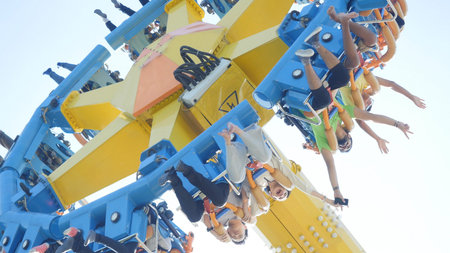 Bangkok, Thailand 24 november 2015. The shaking machine with people in the sky at Dream World is one...