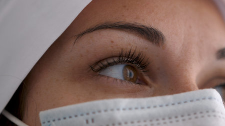 Close up of doctor wearing mask during the Coronavirus pandemic.