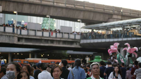 Diverse and Multicultural Office Managers and Business People walking to work in business district, commuting in downtown from back, busy city life. Thailand, Bangkok, 2019のeditorial素材