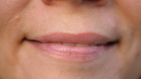 Close up of smiling woman face. Smiling female mouth. Smile concept