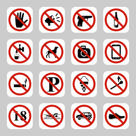 Prohibition signs, no symbols vector icon setのイラスト素材