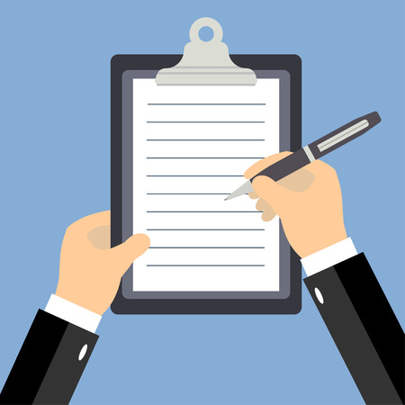 Business man hands signing business contract, flat style vector illustrationのイラスト素材