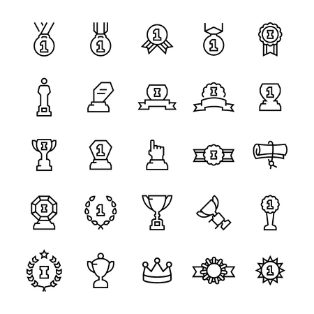 Vector awards and trophy icon set in line styleのイラスト素材
