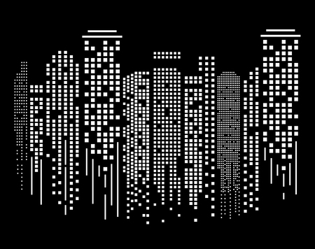 Cityscape silhouette at night in flat design. Vector Illustrationのイラスト素材