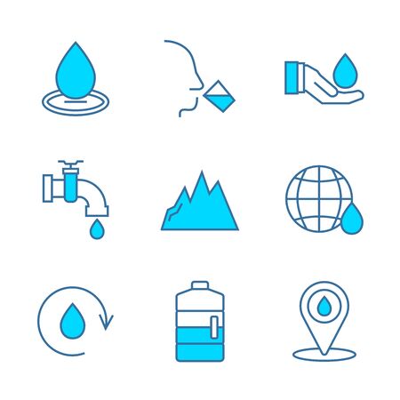 Water icon set in thin line style. Vector symbol.のイラスト素材