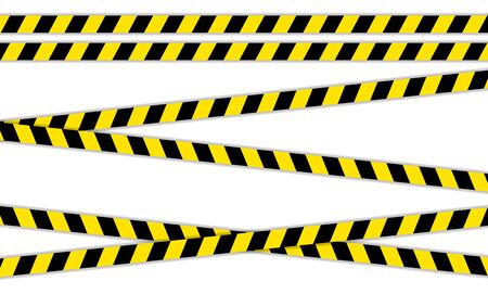 Vector set of restriction tapes, police line, crime scene investigation. Collection of danger caution stripes.のイラスト素材