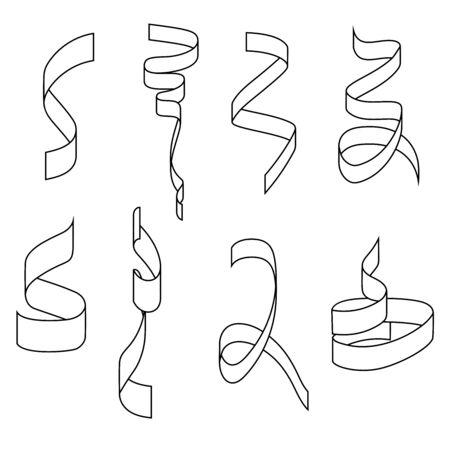 Vector collection of confetti ribbons in line style.のイラスト素材