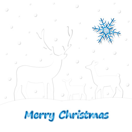 Christmas Deer and little baby deer. Falling snow on a white background. New year's illustration.のイラスト素材