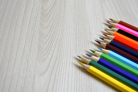 Colored pencils on the tableの写真素材