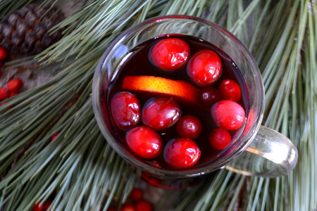 Hot winter or autumn cranberry drinkの写真素材