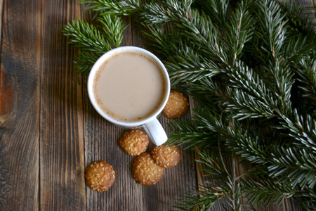 Cup of chocolate and cocoa Winter hot drink for cold weather. New year and Christmasの写真素材