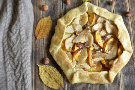 Homemade galette on wooden backgroundの写真素材