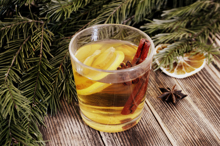 Ginger tea Hot winter or autumn drink. Concept of winter holidays and Christmasの写真素材