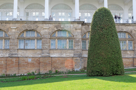Russia, Saint-Petersburg, Pushkin - may 20, 2017: part of the facade of the Cameron gallery. Catherine Park. Tsarskoye Selo (Pushkin). Saint Petersburgのeditorial素材