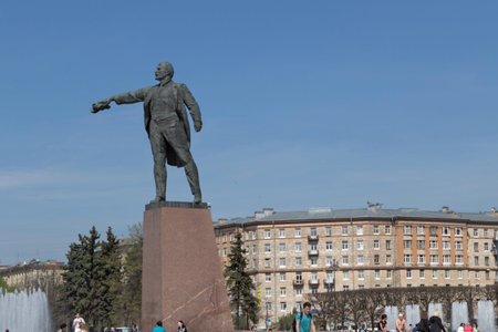 Russia, Saint-Petersburg - may 19, 2017: The monument to Vladimir Ilyich Lenin and fountains on...