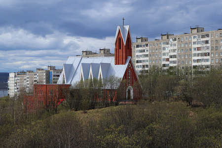 Russia, Murmansk-may 19, 2018: the Parish of St. Michael the Archangel of the Roman Catholic Church in Murmanskのeditorial素材