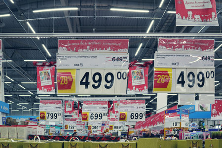 Store new year price tags in the hypermarket