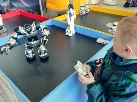 Russia, Murmansk - 07 April 2019: international interactive robot exhibition for children Robopolis