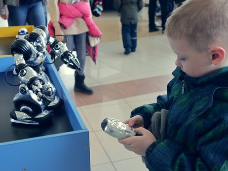 Russia, Murmansk - 07 April 2019: international interactive robot exhibition for children Robopolisのeditorial素材