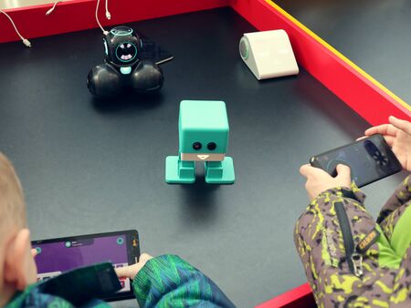 Russia, Murmansk - 07 April 2019: international interactive robot exhibition for children Robopolisのeditorial素材