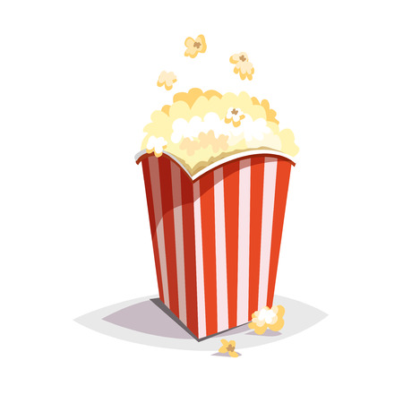 Colorful cartoon fast food icon on white background. Large popcorn packaging. Isolated vector illustration.のイラスト素材
