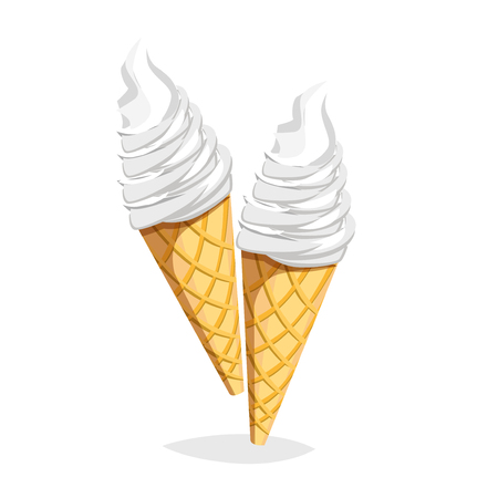 Colorful cartoon fast food icon on white background. Ice-cream cone. Isolated vector illustration.のイラスト素材