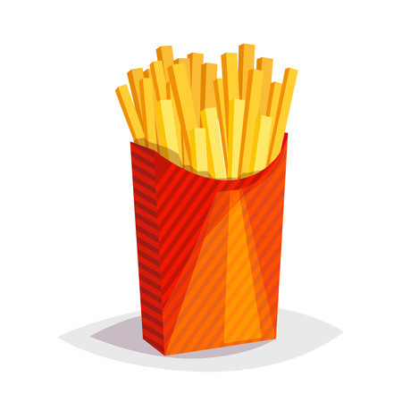 Colorful cartoon fast food icon on white background. French fries. Isolated vector illustration.のイラスト素材